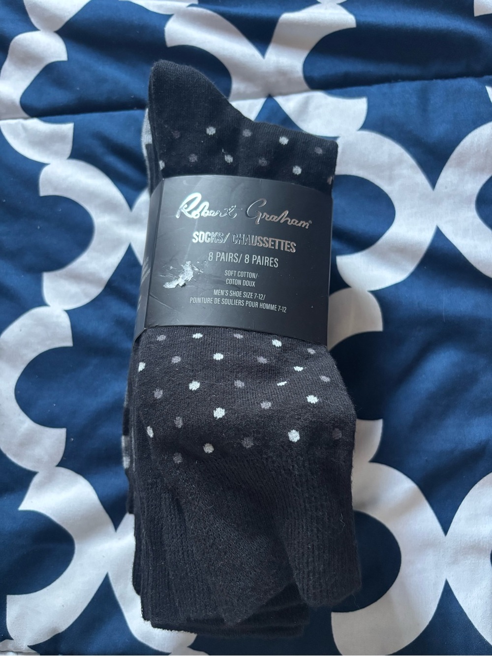 Robert Graham Black Crew Socks with White Polka Dots - 8 Pack